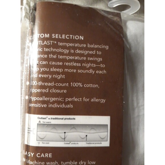 Sleep Number Pillow Protector In Balance Outlast Temperature Balancing Contour - Picture 3 of 4